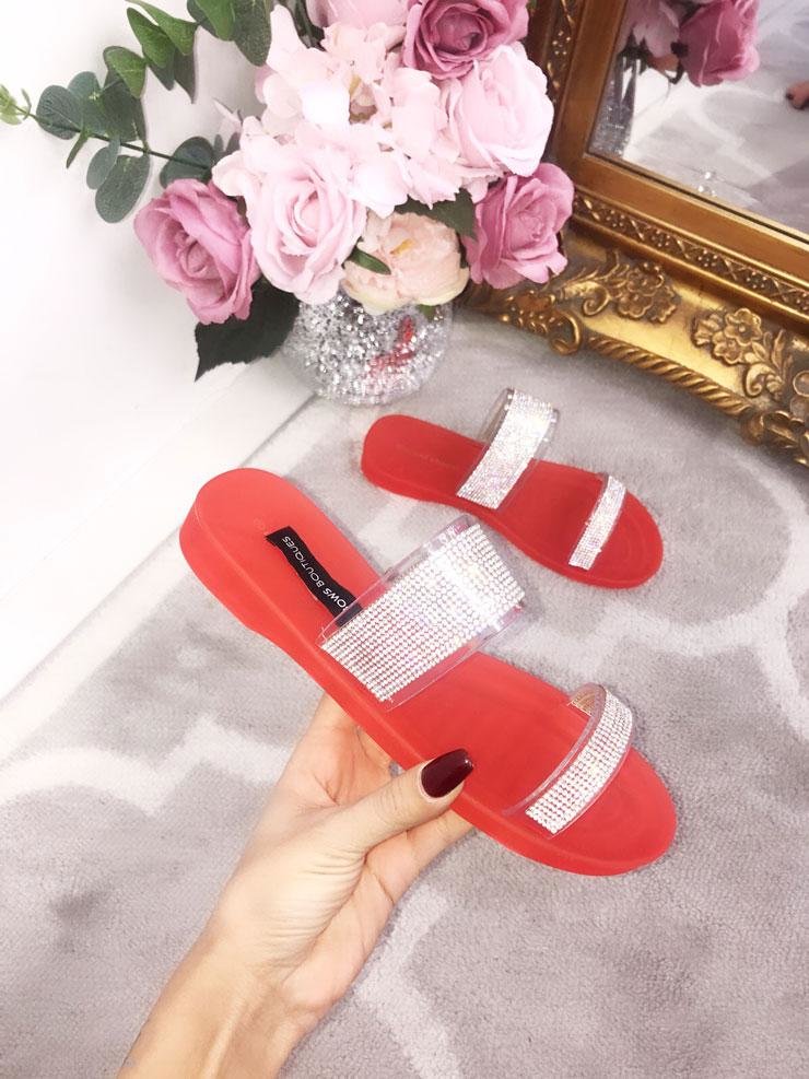 Celia Double Strap Diamante Sliders