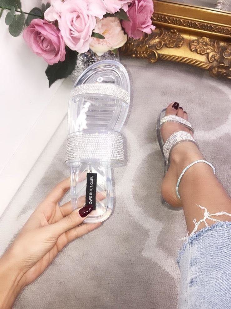 Celia Double Strap Diamante Sliders