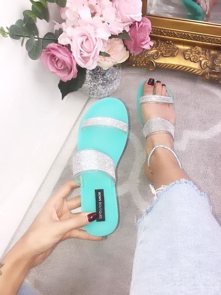 Celia Double Strap Diamante Sliders