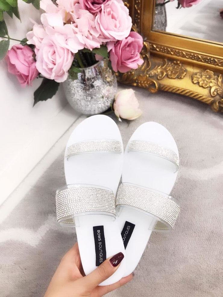 Celia Double Strap Diamante Sliders