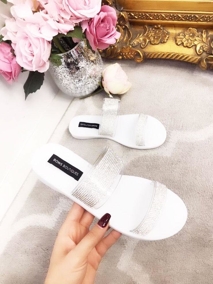 Celia Double Strap Diamante Sliders