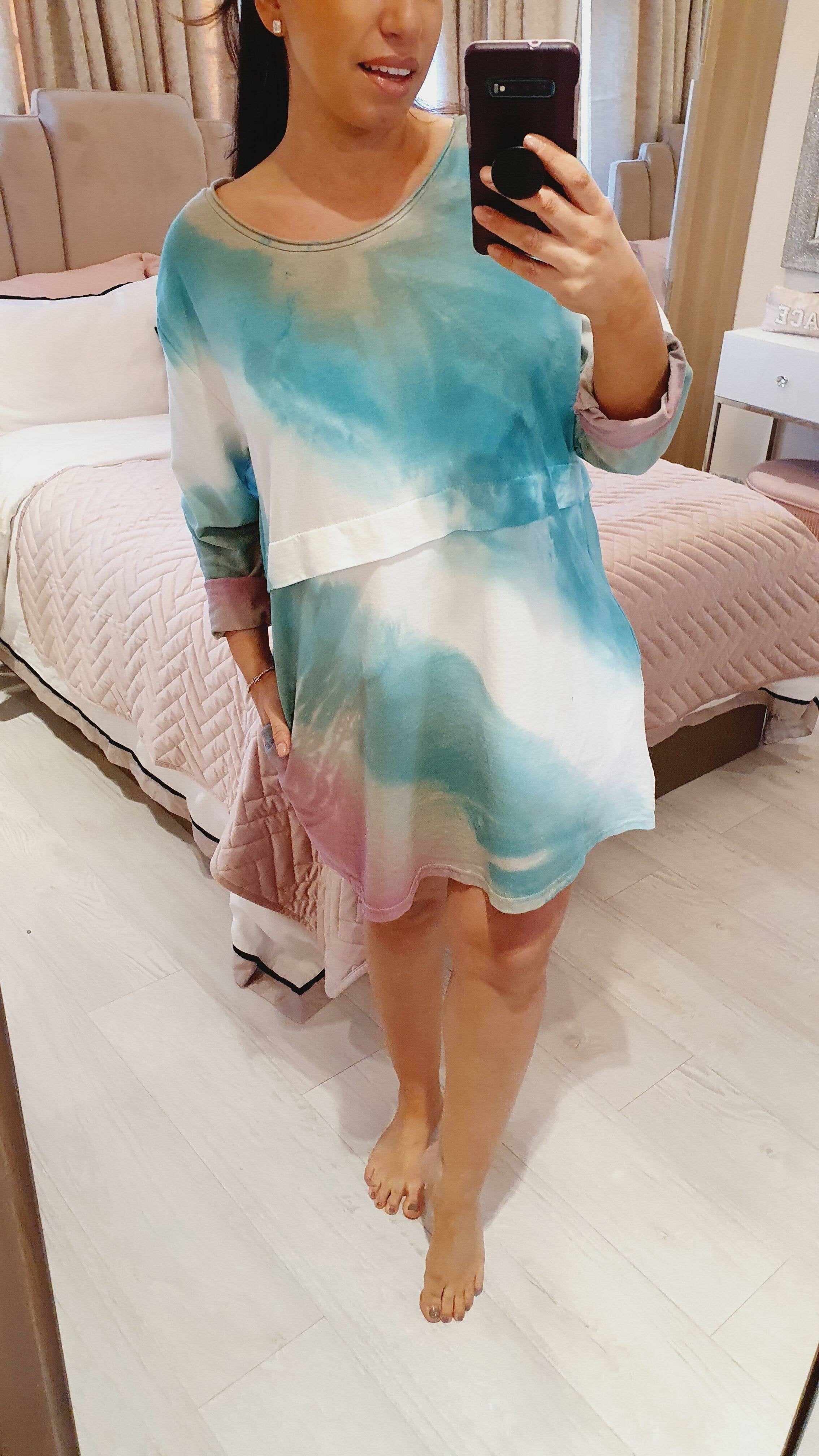 Cesca Oversized Tie Dye Pocket Sweatshirt Jumper