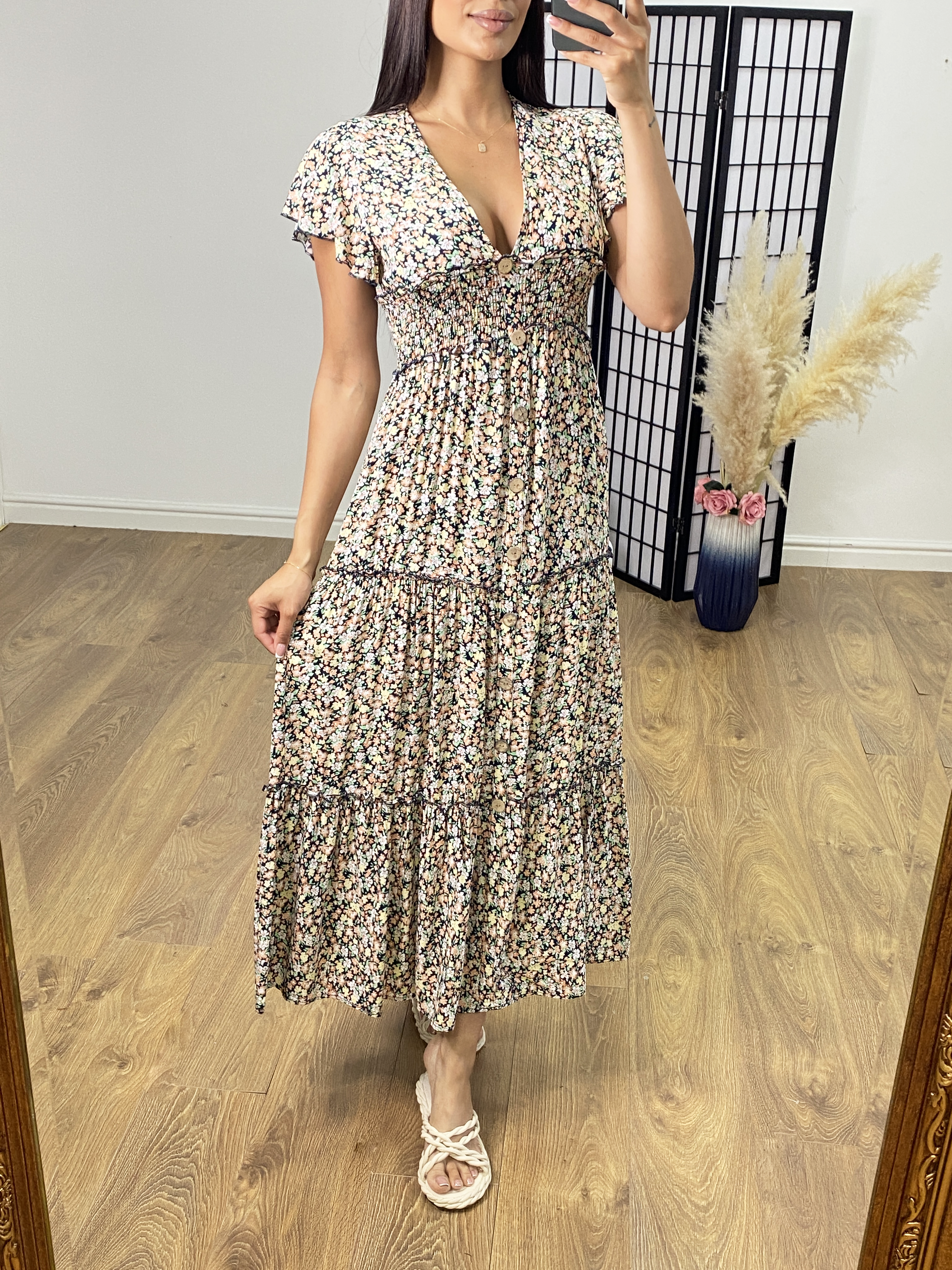 Charlie Floral Print Tiered Hem Maxi Dress