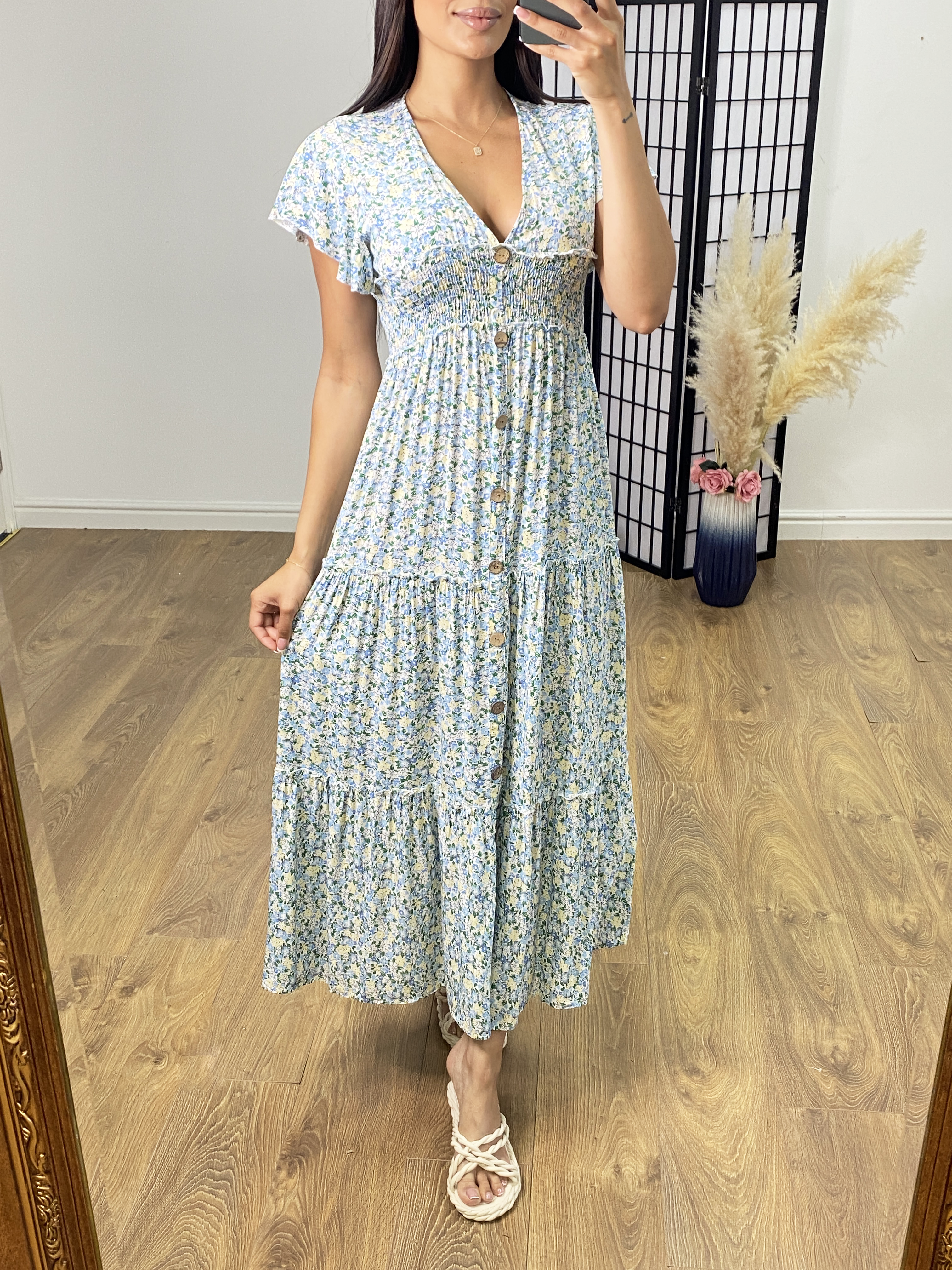 Charlie Floral Print Tiered Hem Maxi Dress