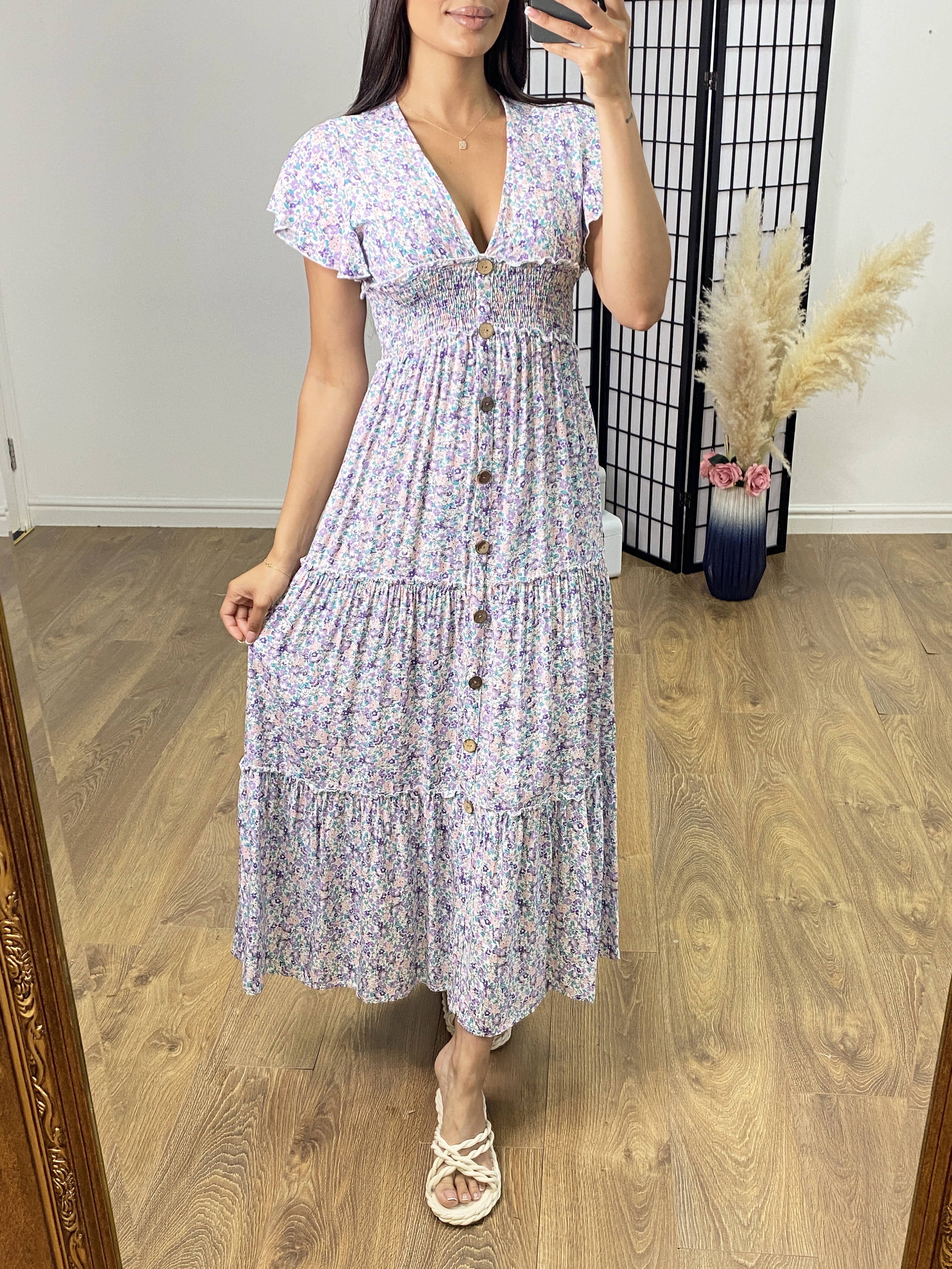 Charlie Floral Print Tiered Hem Maxi Dress