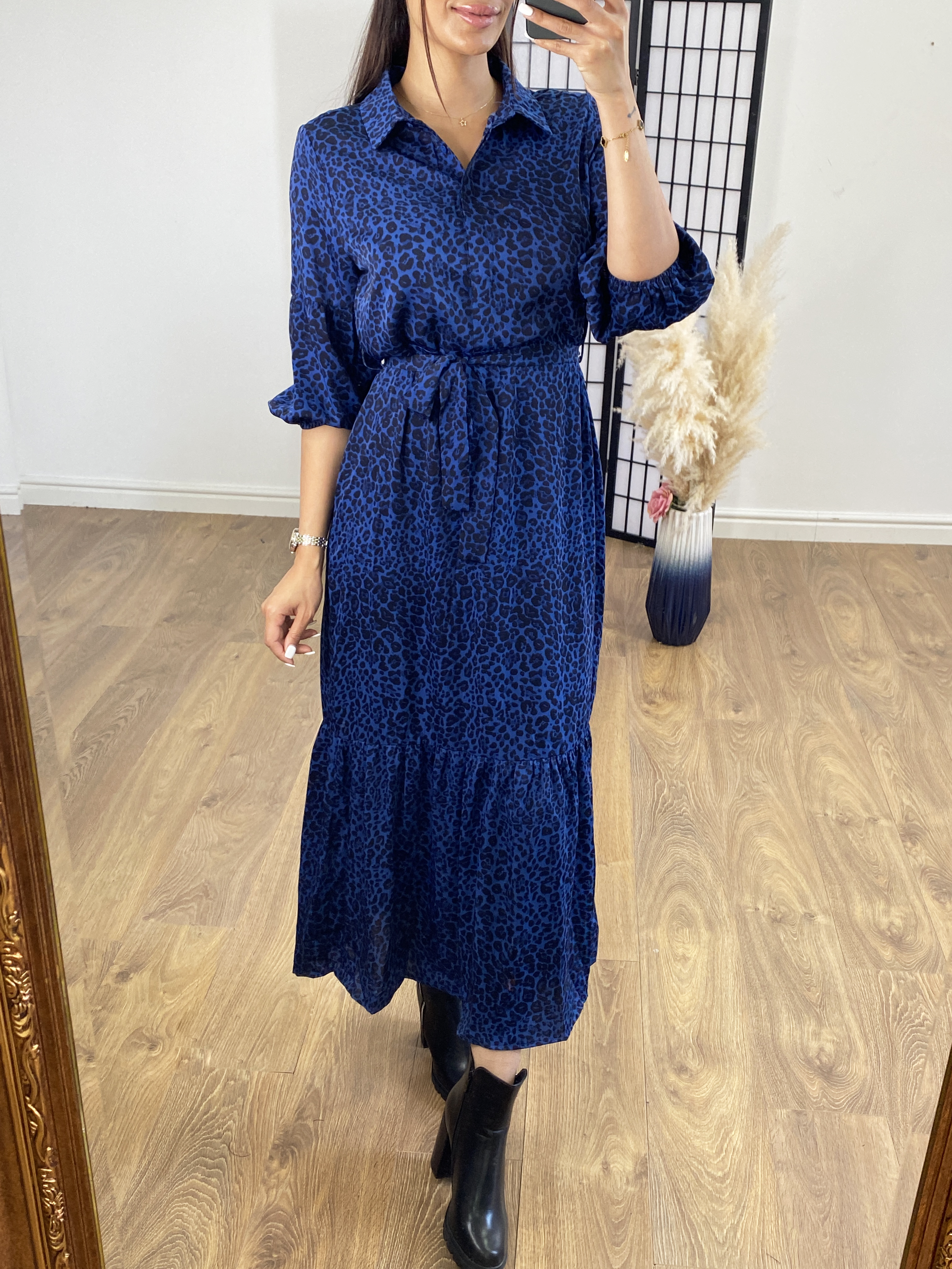 Cheers Royal Blue Leopard Print Maxi Shirt Dress
