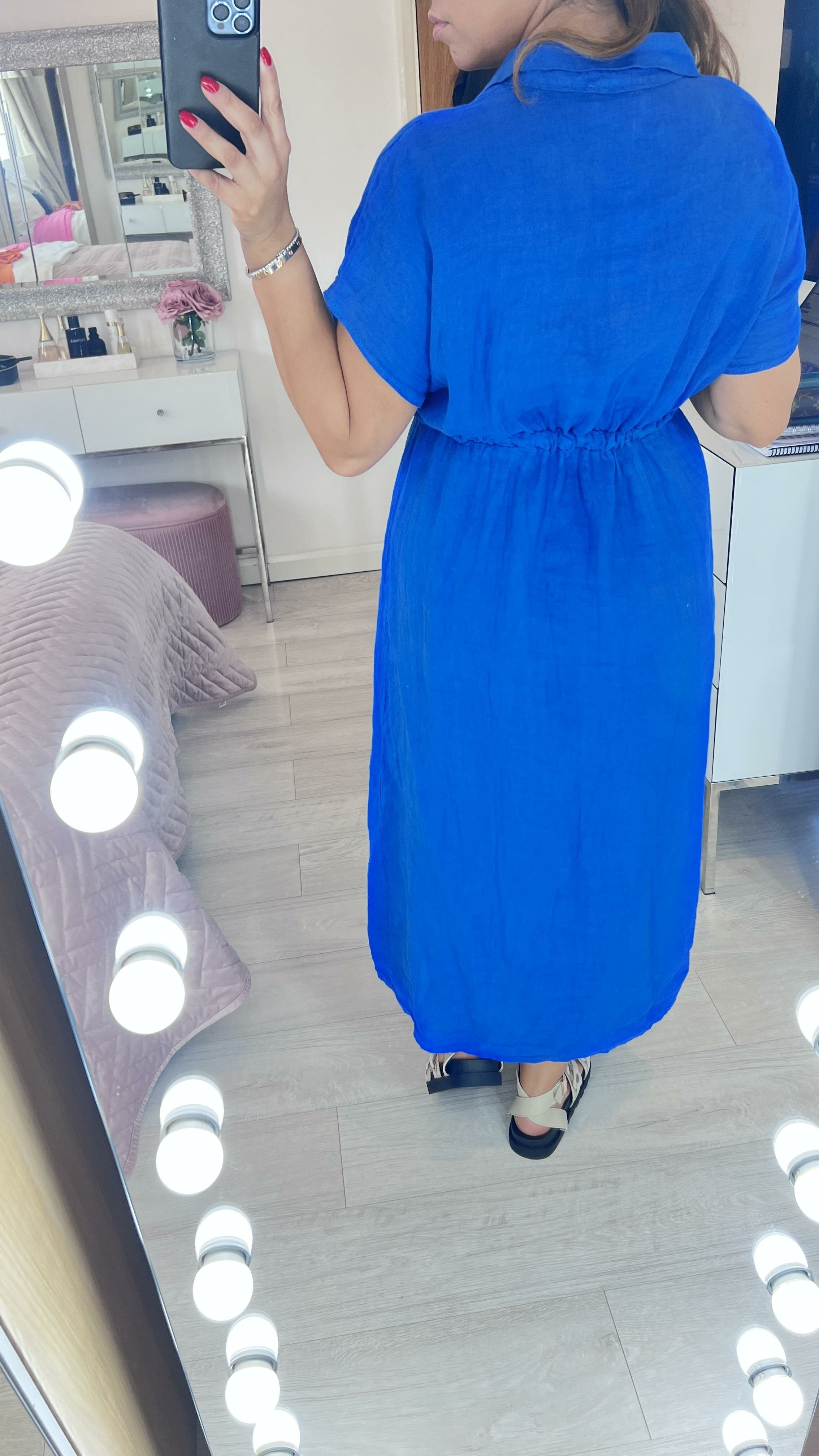 Cleris Plain Linen Button Front Dress