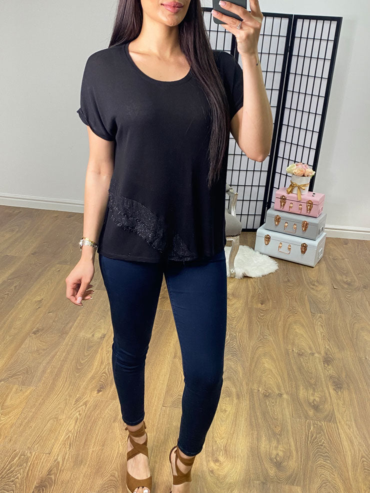 Cortina Raw Edge Frill Detail Knitted Top