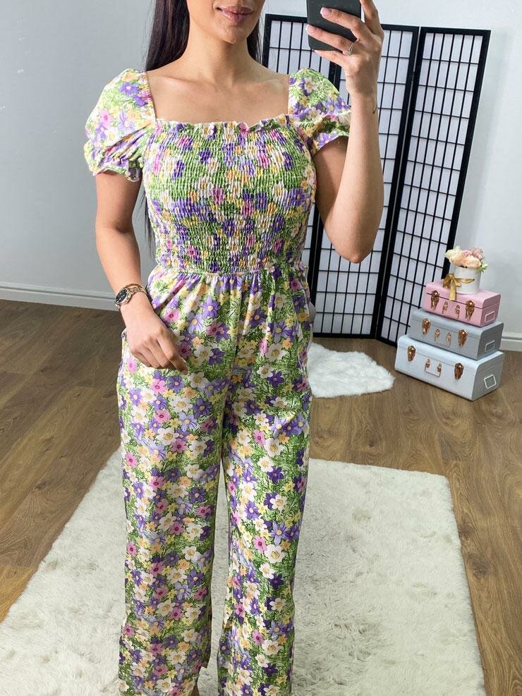 Dafnee Shirred Daisy Print Jumpsuit