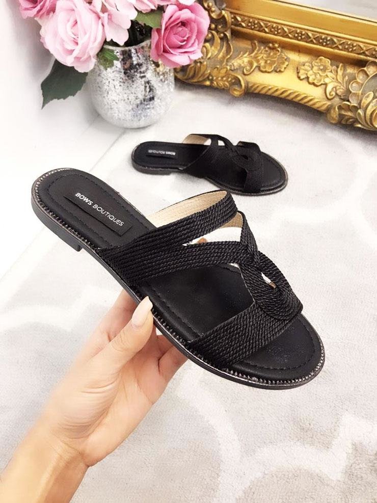 Danna Black Twist Front Sandals