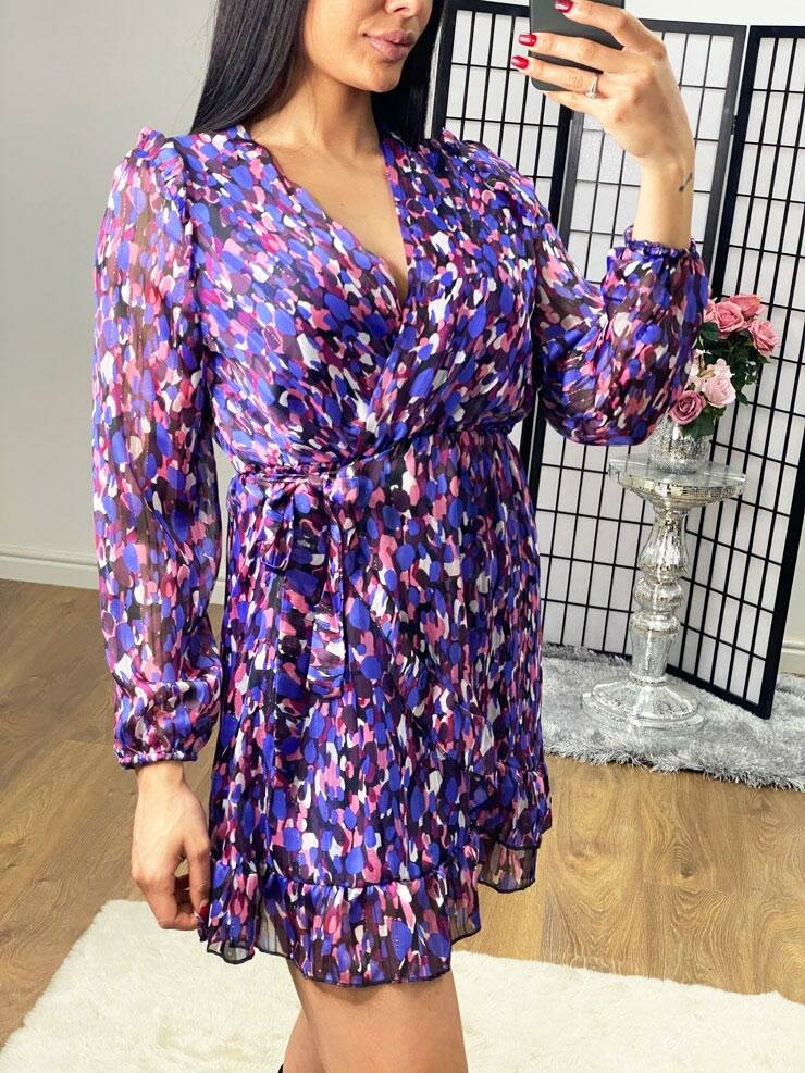 Della Wrap Frill Tie Waist Detailed Printed Dress