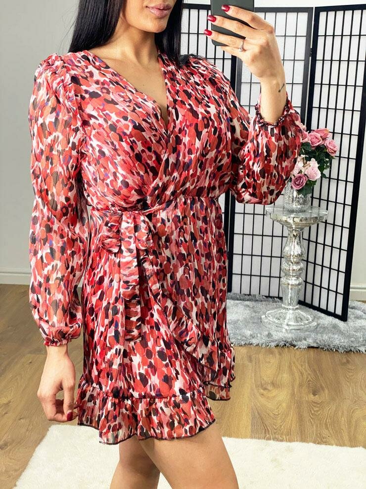 Della Wrap Frill Tie Waist Detailed Printed Dress