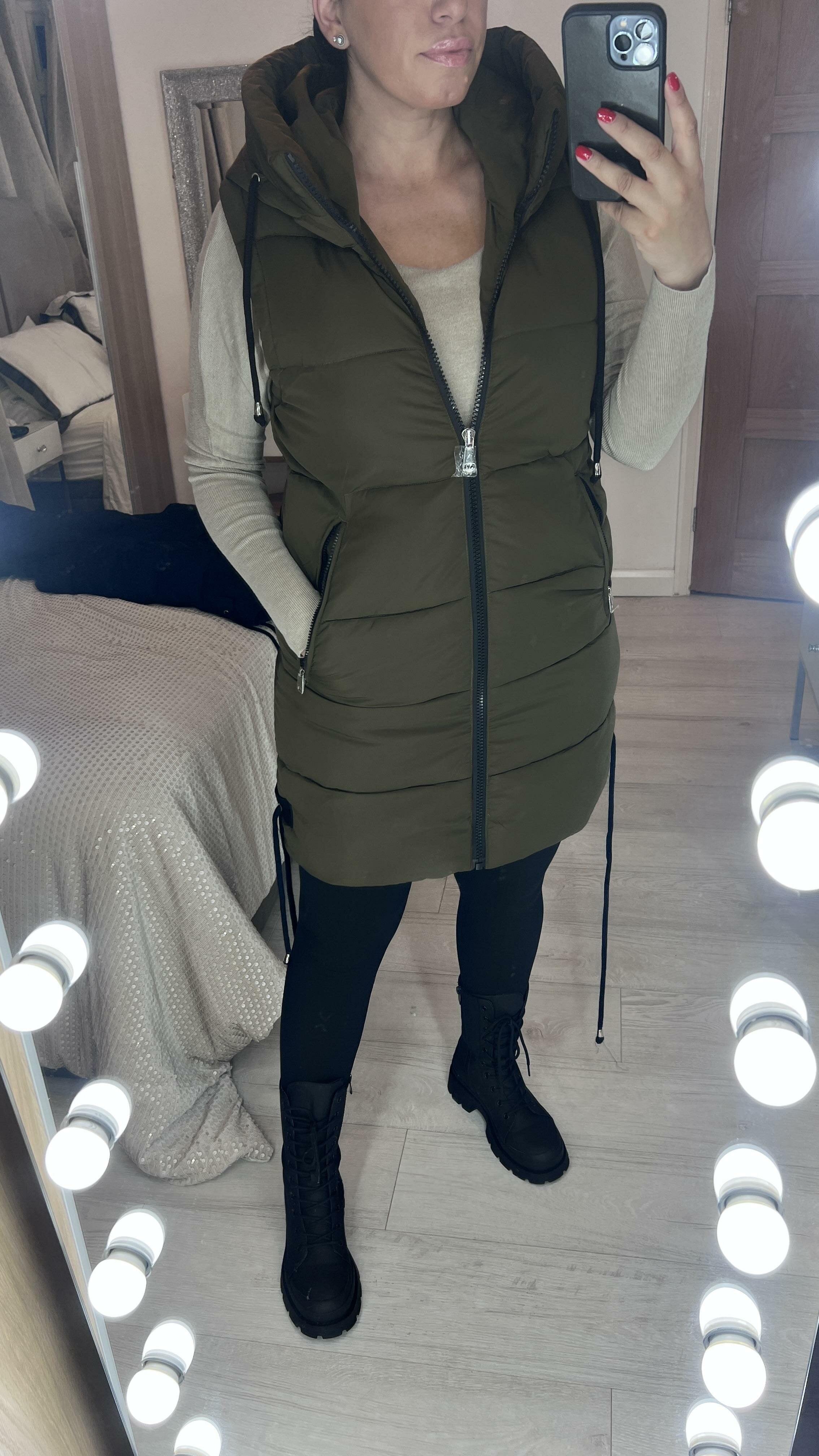 Demi Khaki Hooded Padded Gilet