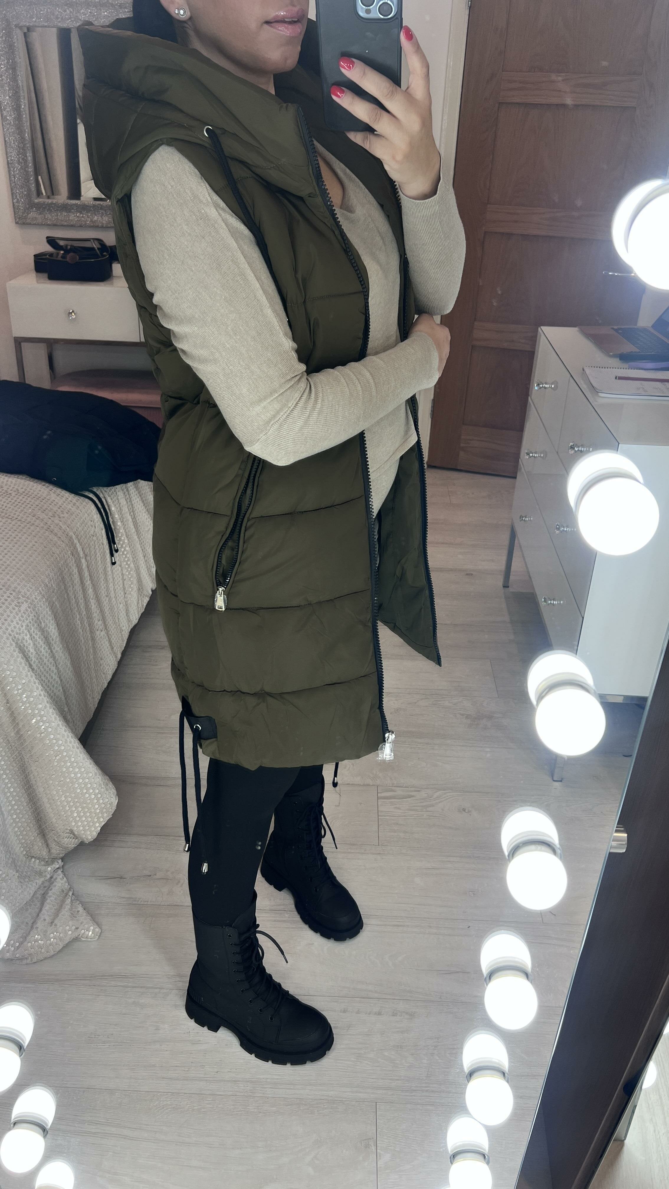 Demi Khaki Hooded Padded Gilet