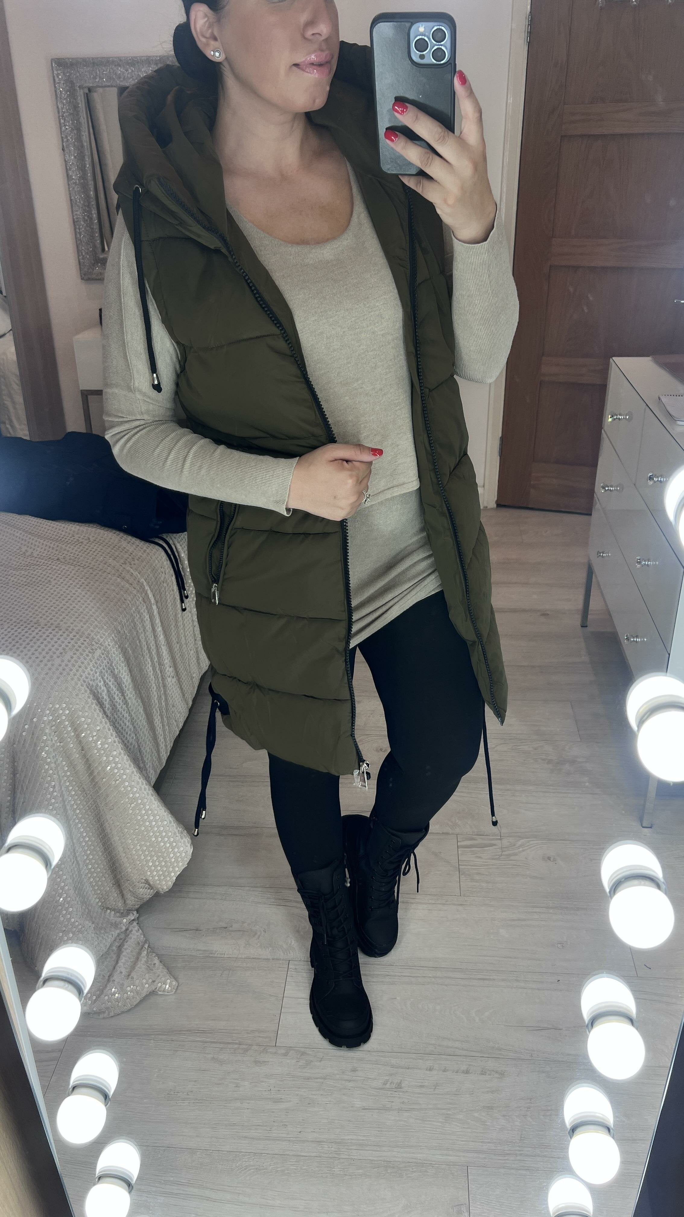 Demi Khaki Hooded Padded Gilet