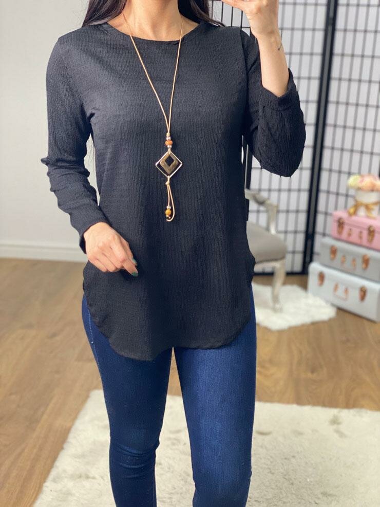 Deniz Plain Crepe Longline Necklace Top