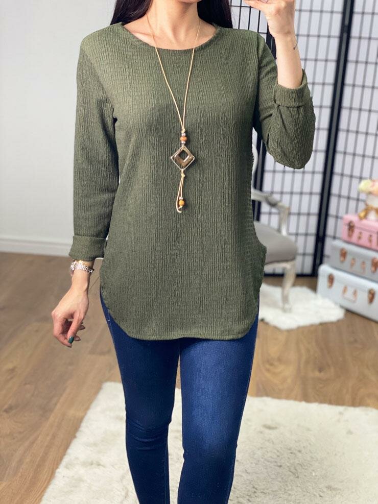 Deniz Plain Crepe Longline Necklace Top