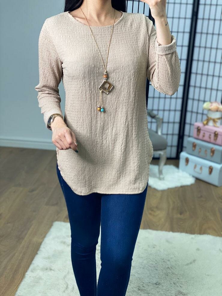 Deniz Plain Crepe Longline Necklace Top