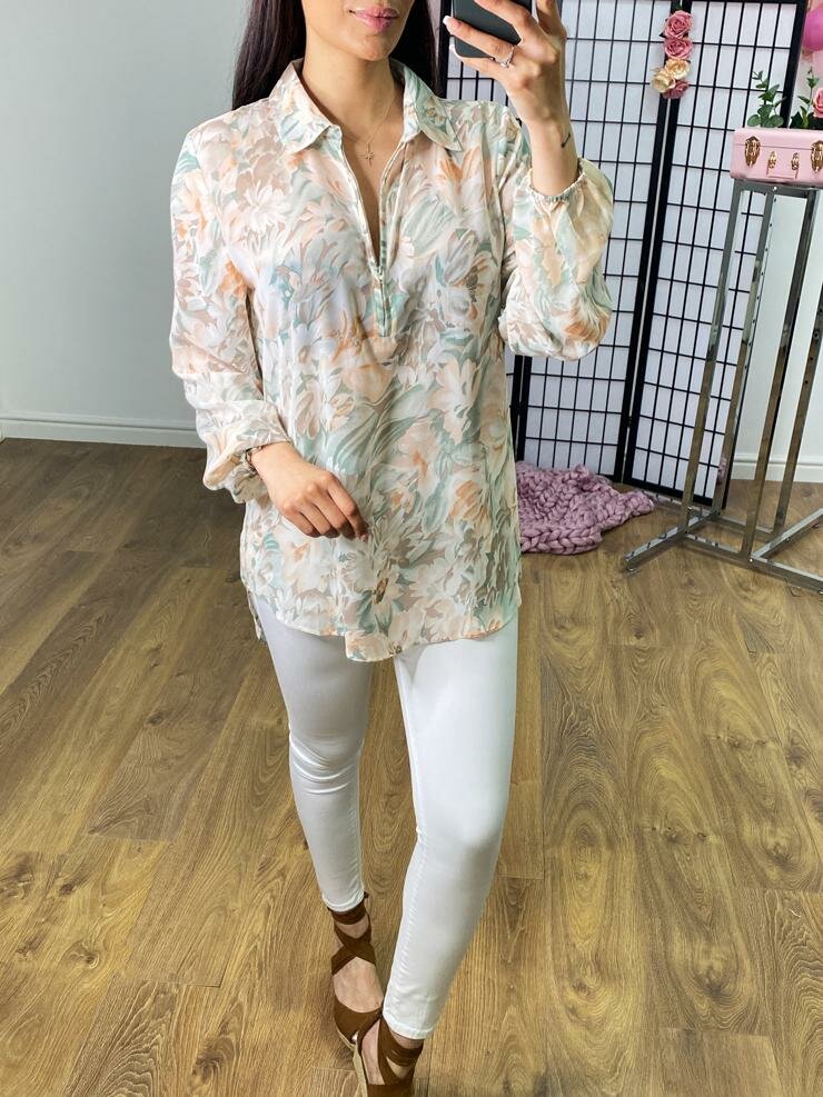 Depp Blush Floral Print Zip Blouse