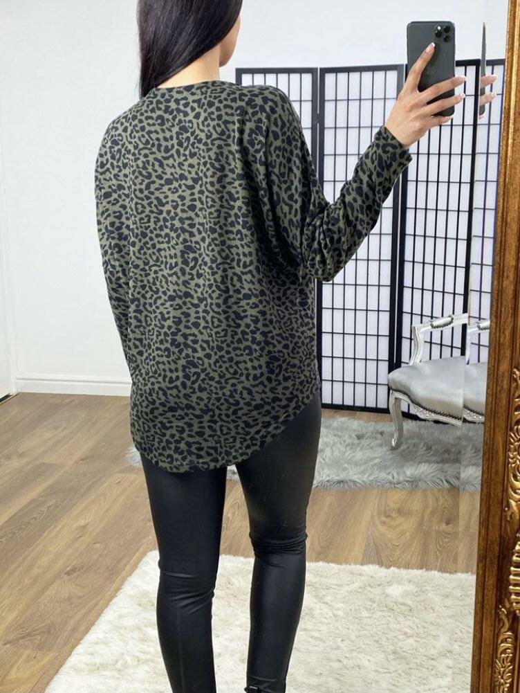 Katalia Khaki Leopard Design Zip Front Top