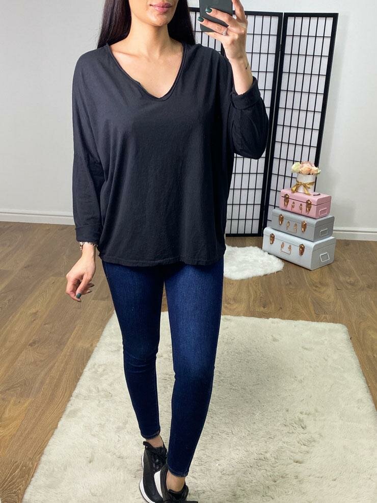 Edie Plain V Neck Long Sleeve Basic Top