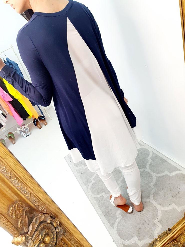 Elisa Chiffon Dipped Hem Navy Top