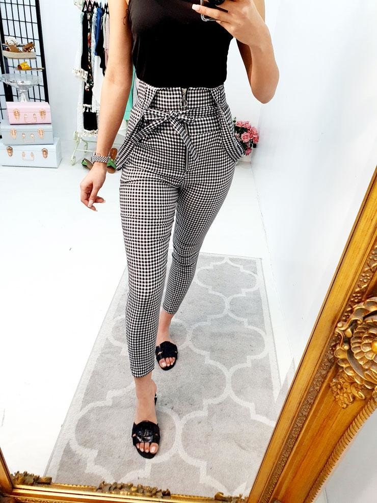 Esmeralda Checked Zip Tie Bow Dungarees