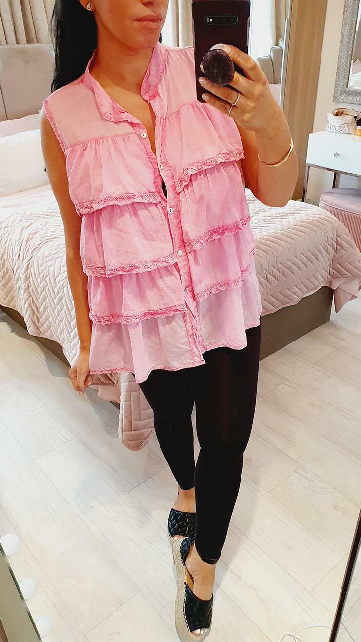 Percie Ruffle Detailed Button Crochet Top