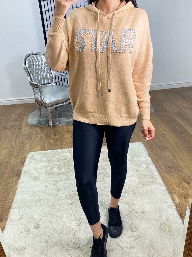 Fabiola Super Soft Studded STAR Slogan Hooded Jumper