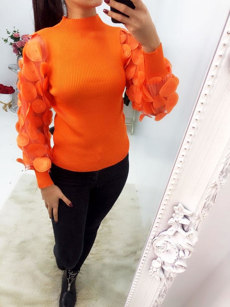 Falcone Petal Sleeve Detail Ribbed Knitted Jumper