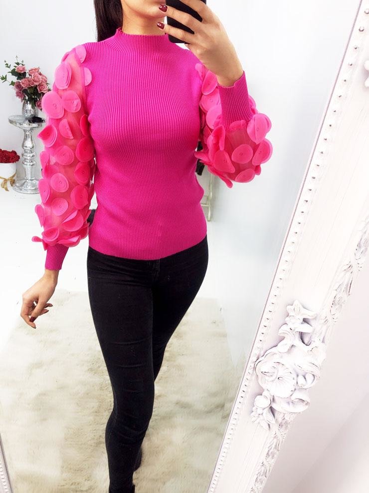 Falcone Petal Sleeve Detail Ribbed Knitted Jumper