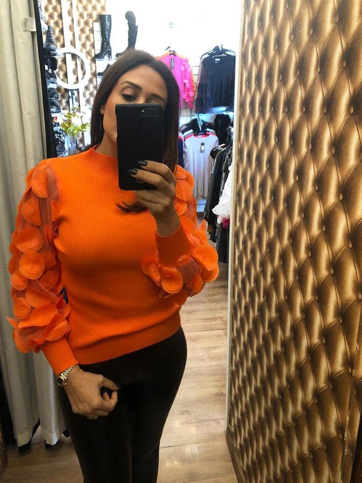 Falcone Petal Sleeve Detail Ribbed Knitted Jumper