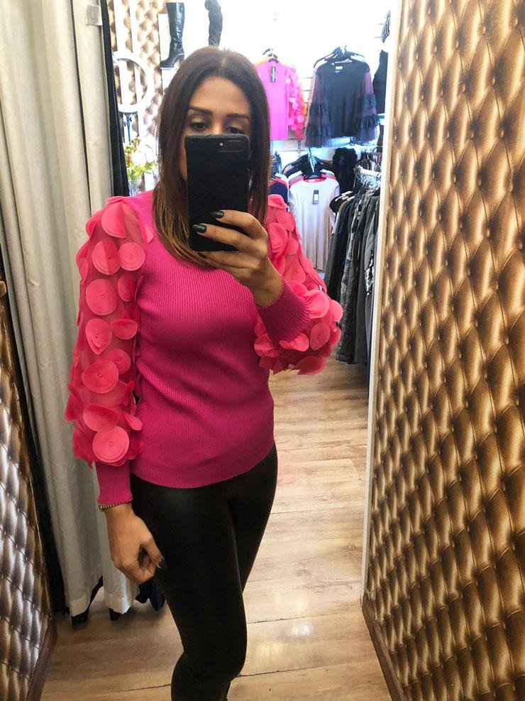 Falcone Petal Sleeve Detail Ribbed Knitted Jumper