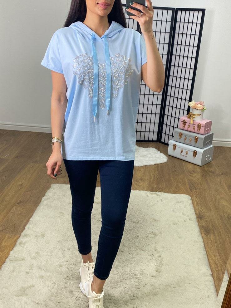 Farris Multi Silver Diamante Heart Hooded Top