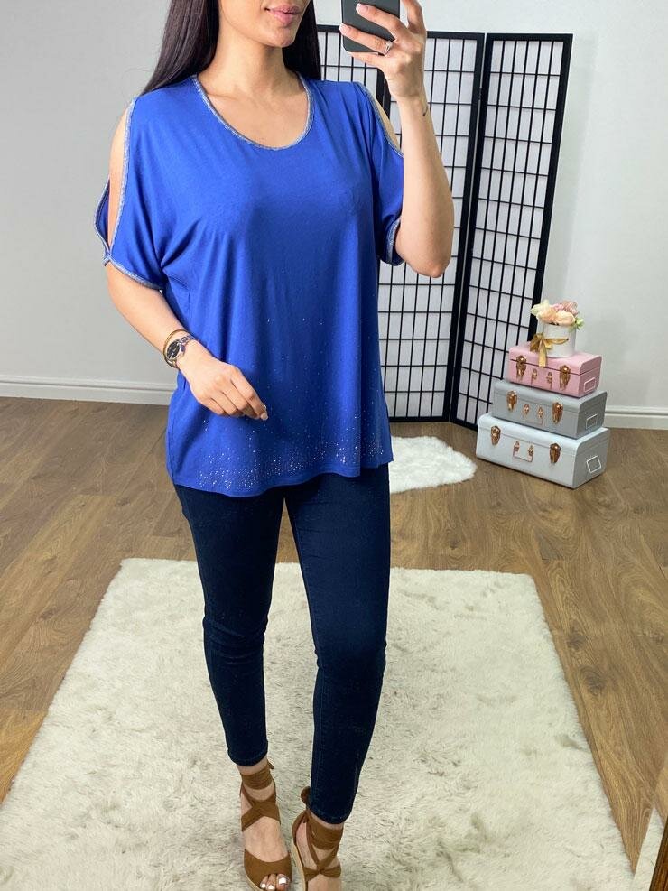 Fenton Cold Shoulder Lurex Edge Diamante Top