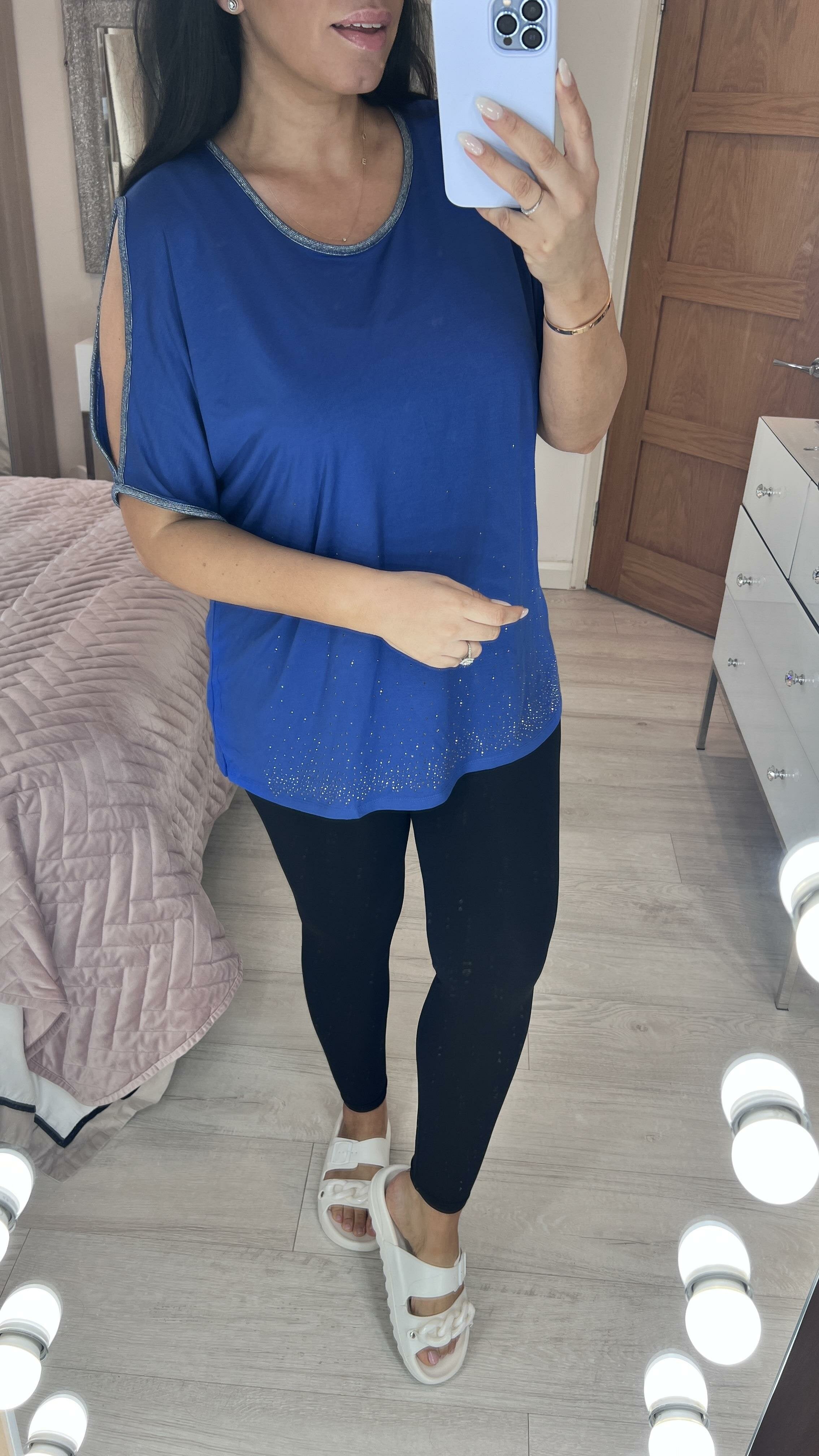 Fenton Cold Shoulder Lurex Edge Diamante Top