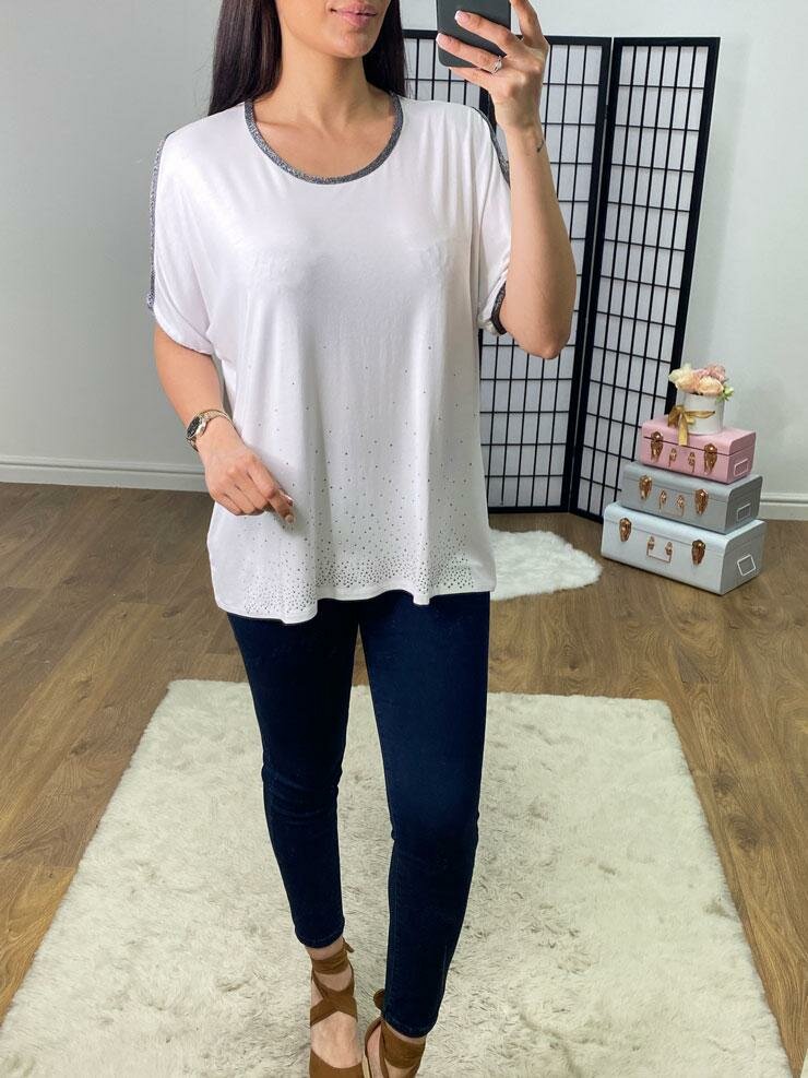 Fenton Cold Shoulder Lurex Edge Diamante Top