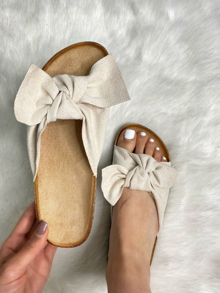 Fionie Faux Suedette Bow Slip On Sliders