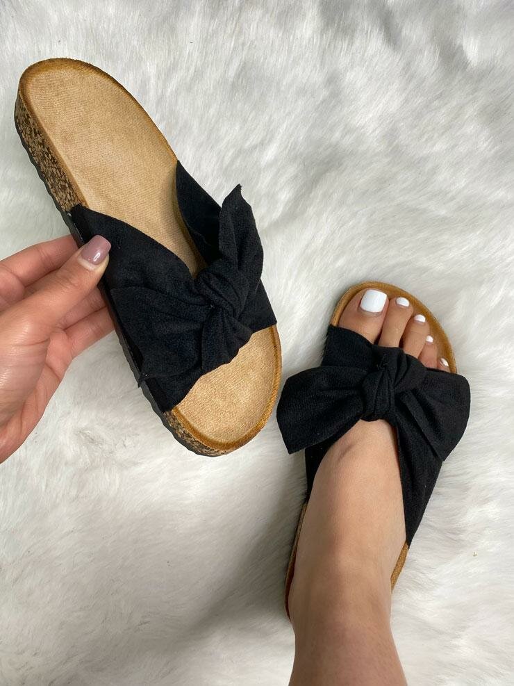 Fionie Faux Suedette Bow Slip On Sliders
