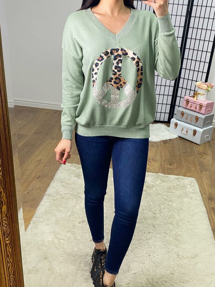 Gabby Leopard Print And Sequin V Neck Peace Jumper