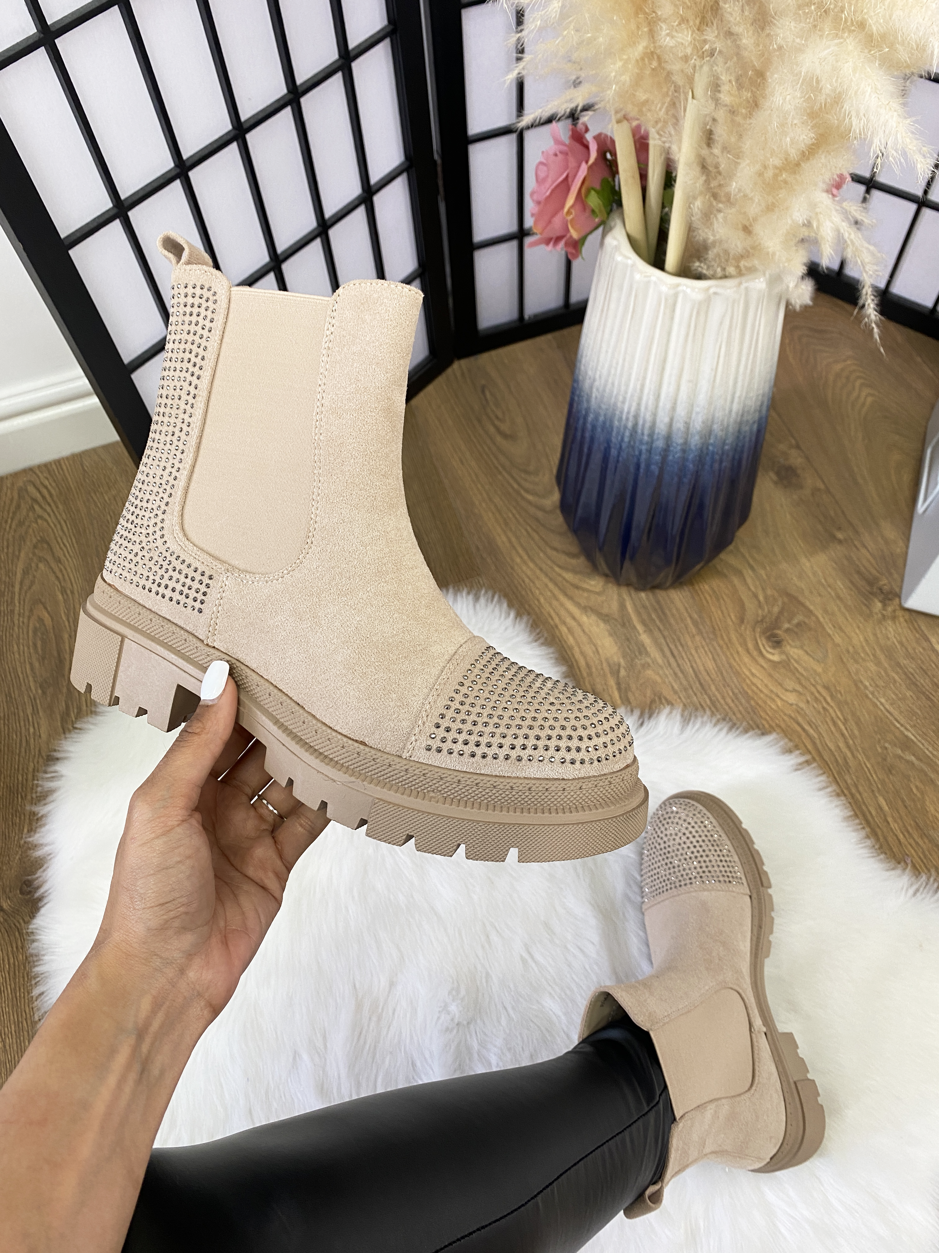 Gemini Faux Suede Diamante Chelsea Boots