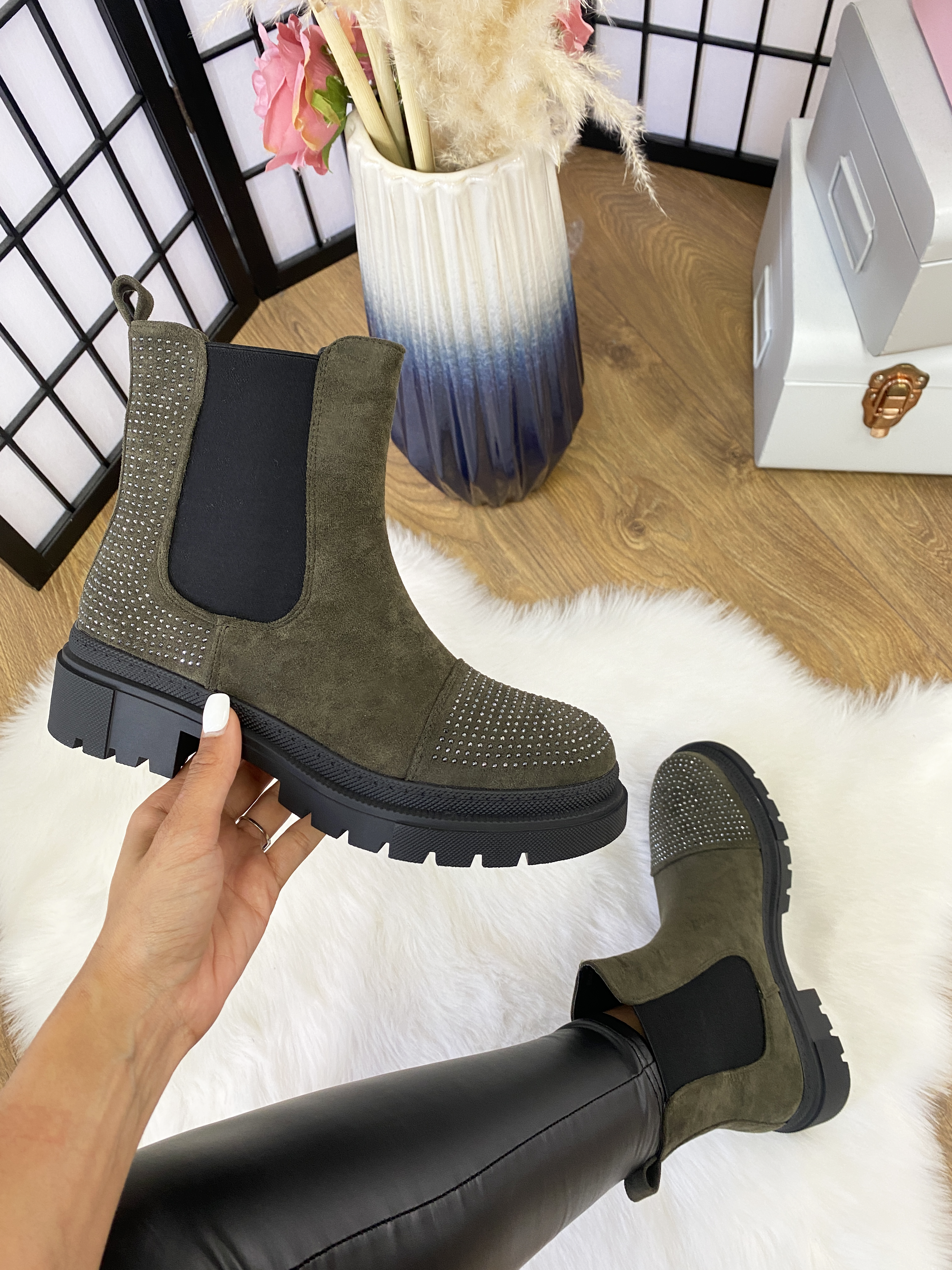 Gemini Faux Suede Diamante Chelsea Boots