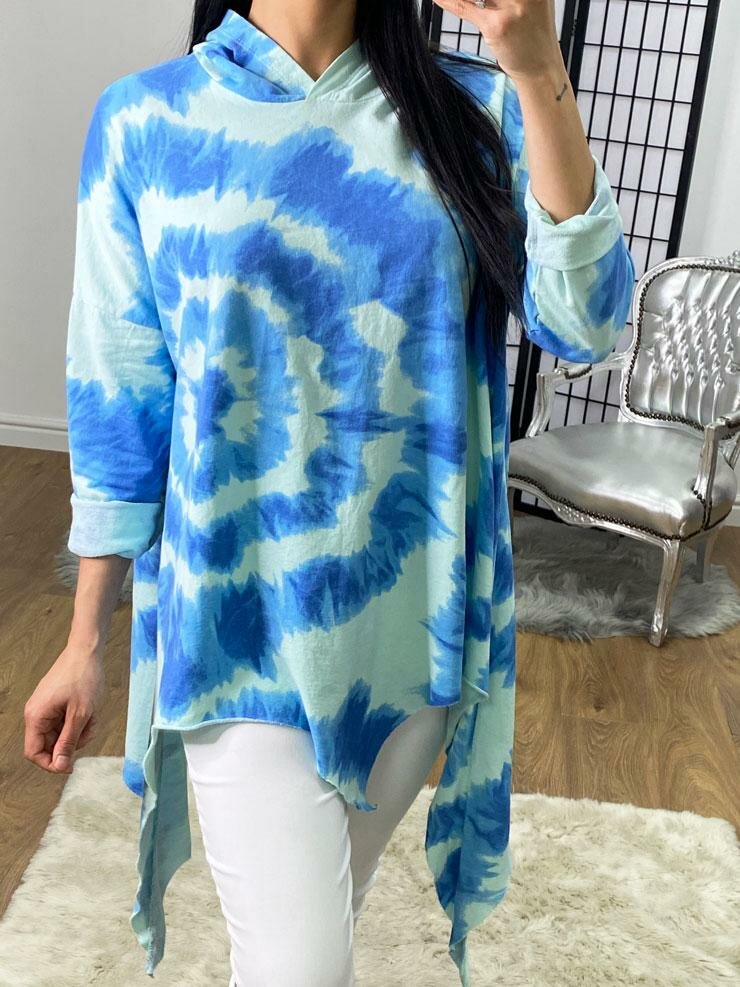 Geneva Oversized Drape Detailed Tie Dye Hooded Sweatshirt