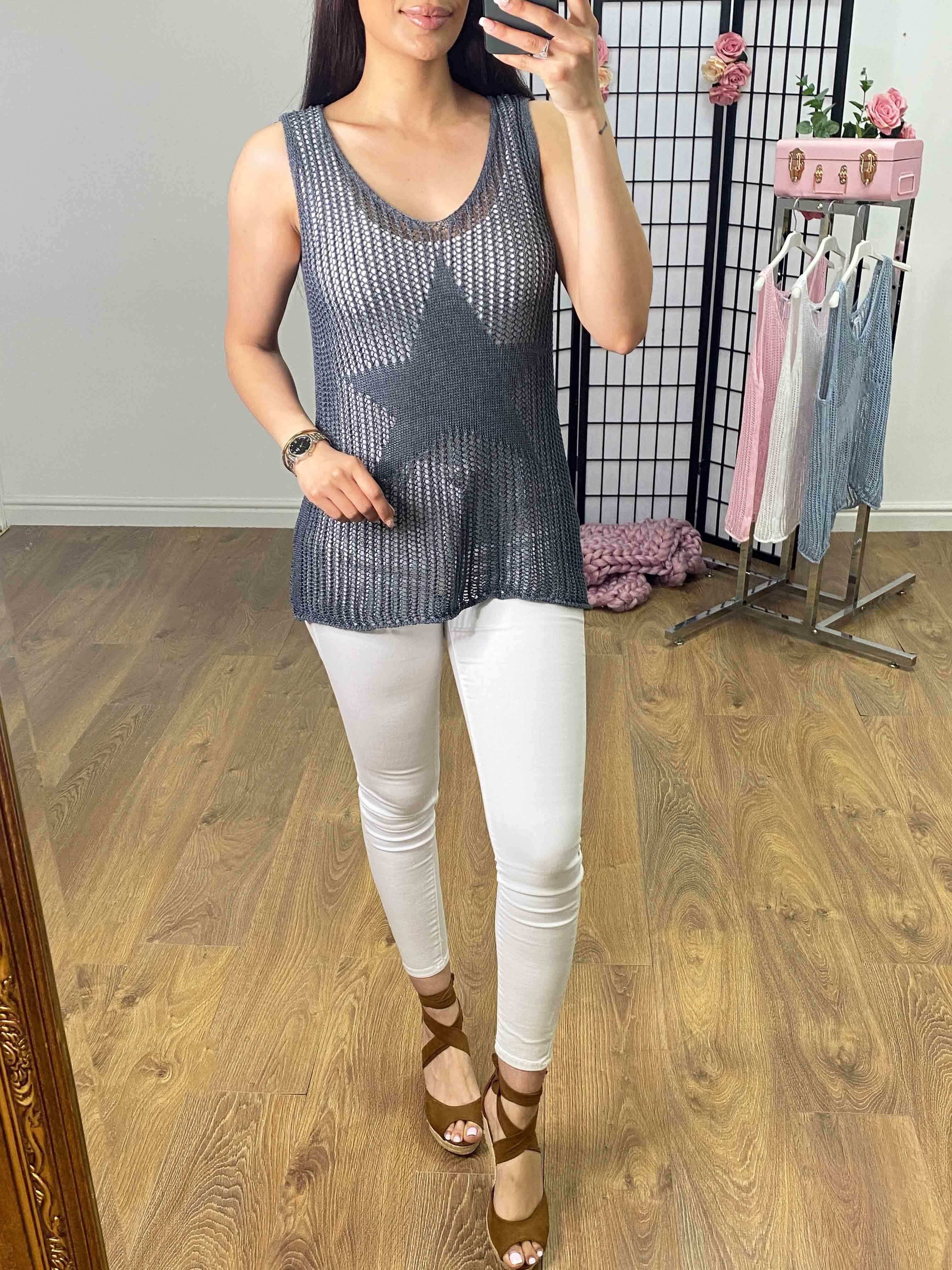 Geraldine Crochet Knit Star Vest Top