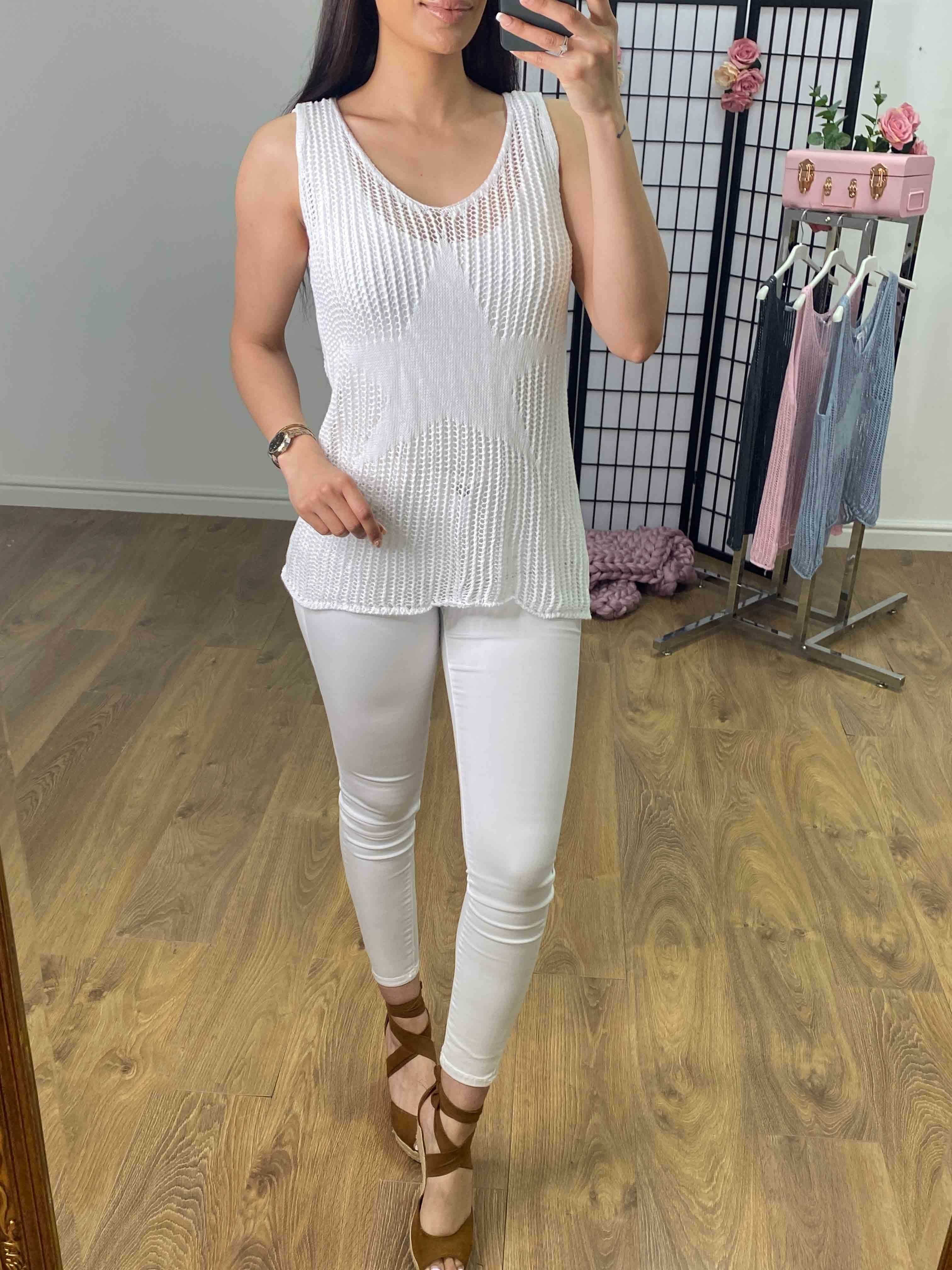 Geraldine Crochet Knit Star Vest Top