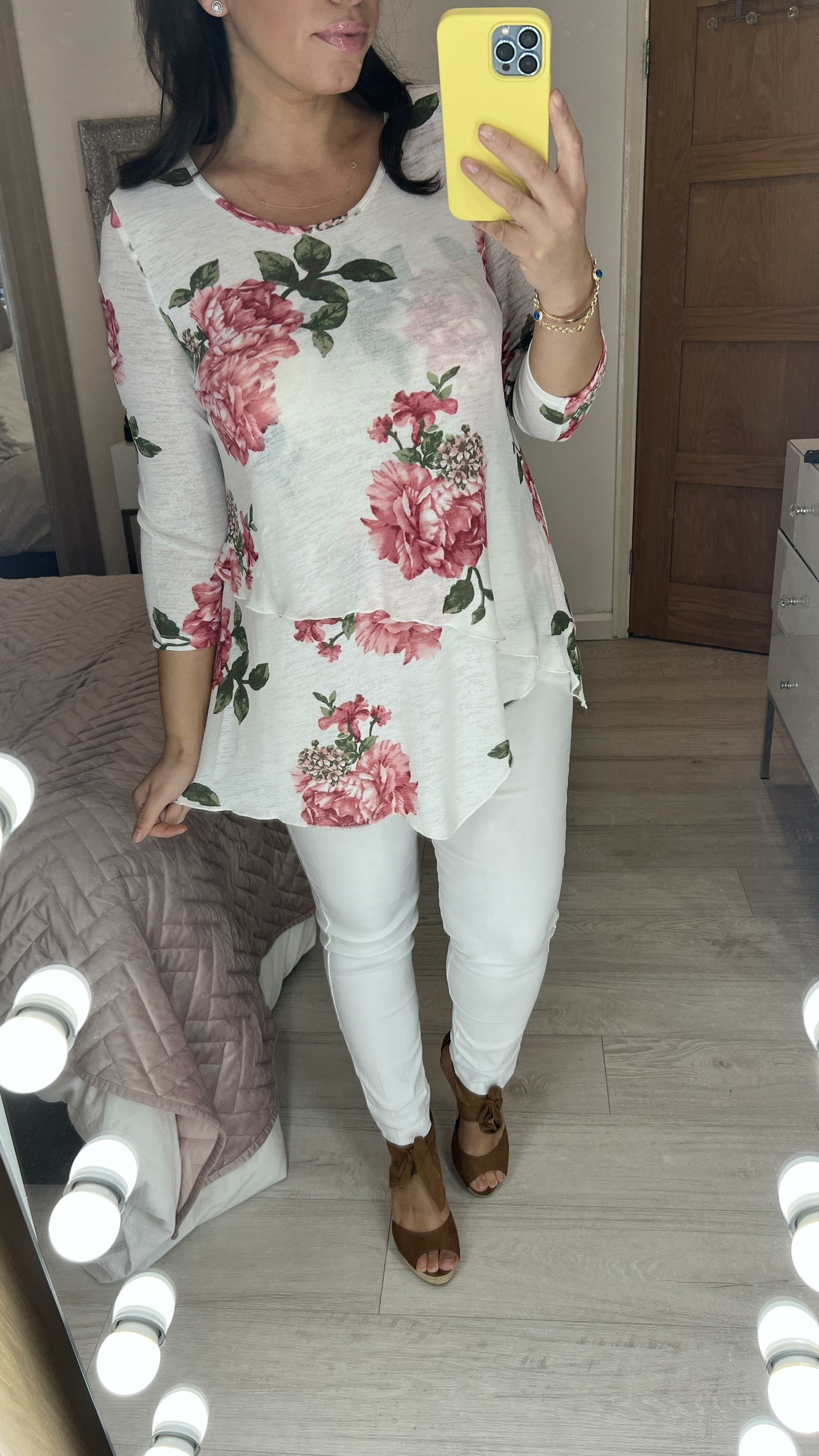 Gita Floral Asymmetric Hem Fine Knit Jumper