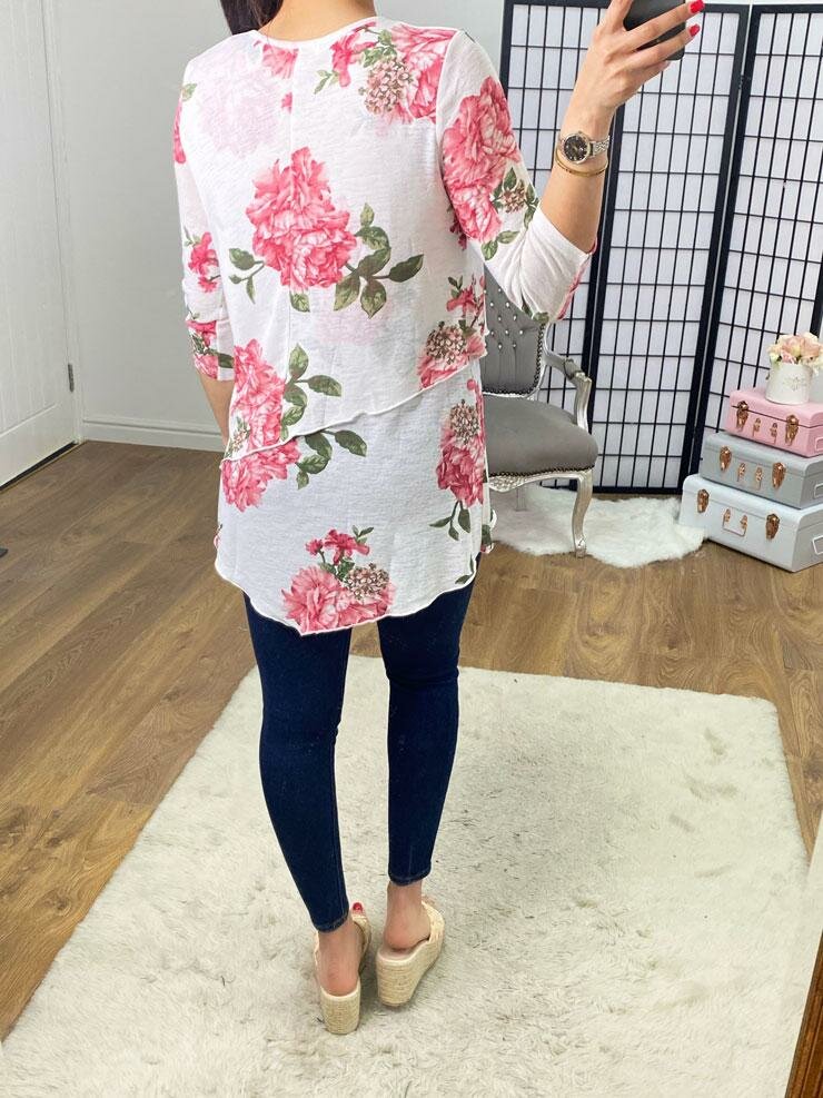 Gita Floral Asymmetric Hem Fine Knit Jumper