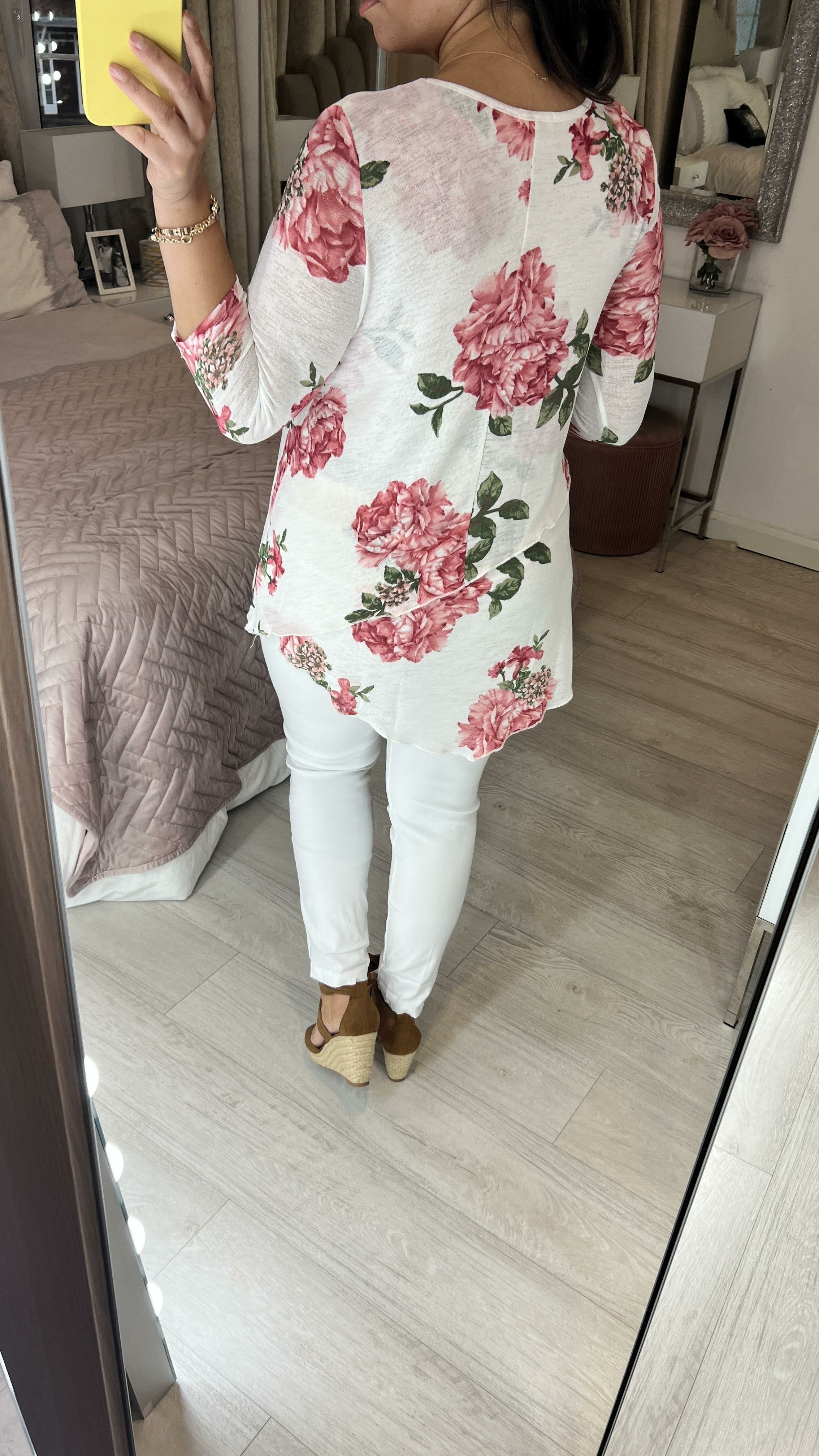 Gita Floral Asymmetric Hem Fine Knit Jumper