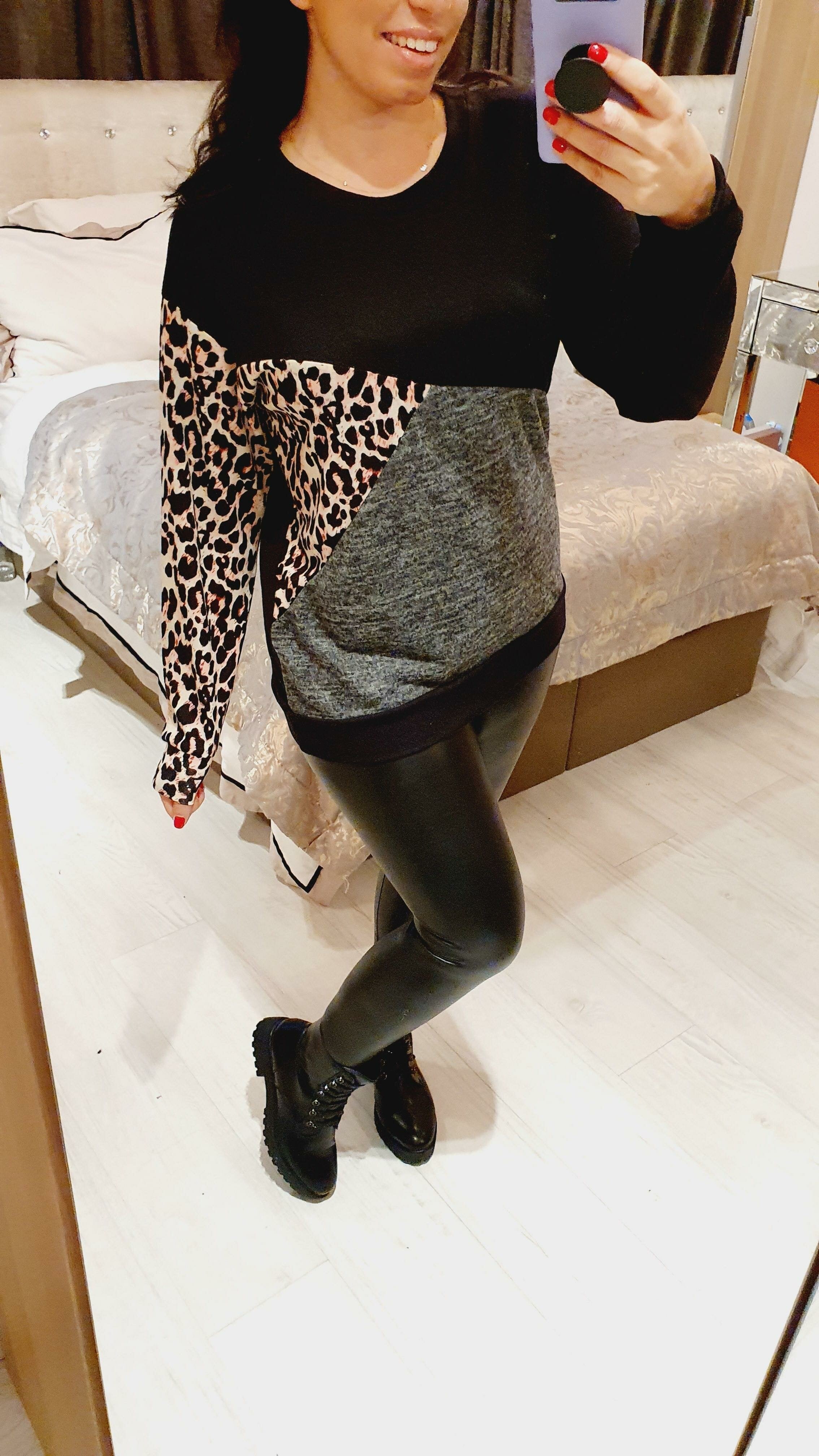 Eddita Baby Pink Leopard Detailed Super Soft Knitted Jumper