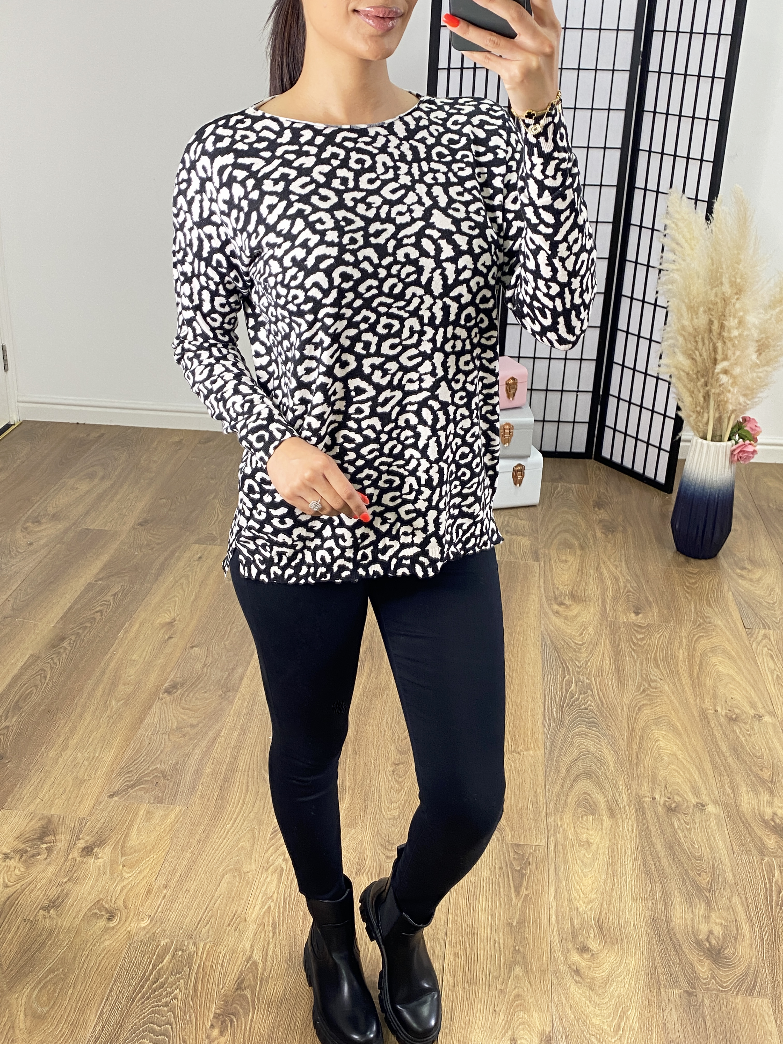 Harrington Leopard Print Wide Neck Jumper